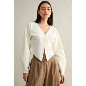1134 • Cream Balloon Sleeve Knit Split Front Cardi/Jacket